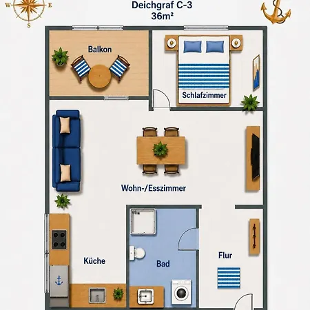 3-sterne Deichgraf C-3, Nordsee Mit Balkon, Parkplatz, Pool & Sauna, Wlan * Burhave
